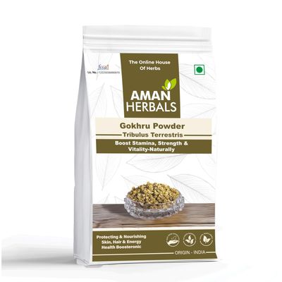 AMAN HERBALS Gokhru Powder | 100% Pure Tribulus Terrestris | Ayurvedic Support for Kidney & Vitality 200GM