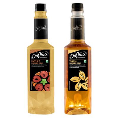 DaVinci Gourmet Hazelnut & Vanilla Flavoured Syrup | 750ml x 2 Bottles Combo | Rich Caf-Style Syrup for Coffee, Desserts, Milkshakes & Beverages | Barista Quality