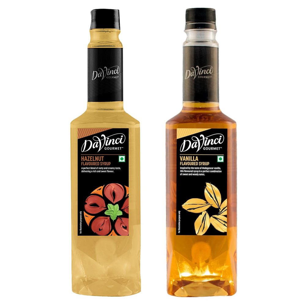 DaVinci Gourmet Hazelnut & Vanilla Flavoured Syrup | 750ml x 2 Bottles Combo | Rich Caf-Style Syrup for Coffee, Desserts, Milkshakes & Beverages | Barista Quality