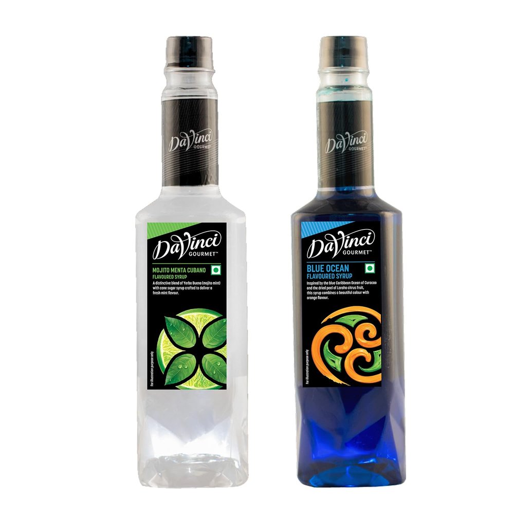 DaVinci Gourmet Mojito Menta Cubano & Blue Ocean Flavoured Syrup | 750ml x 2 Bottles Combo | Refreshing Syrups for Mocktails, Cocktails, Soda & Summer Beverages