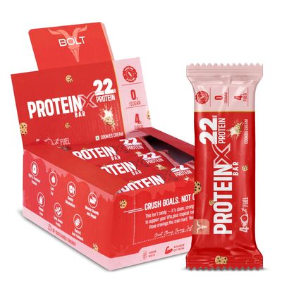 Bolt High Protein Bar | 22g Protein Per Bar | No Sugar | Gluten-Free | Power Snack for Gym, Sports & Muscle Recovery | Pack of 9 - Cookies and Cream