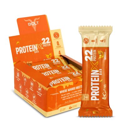 Bolt High Protein Bar | 22g Protein Per Bar | No Sugar | Gluten-Free | Power Snack for Gym, Sports & Muscle Recovery | Pack of 9 - Mango