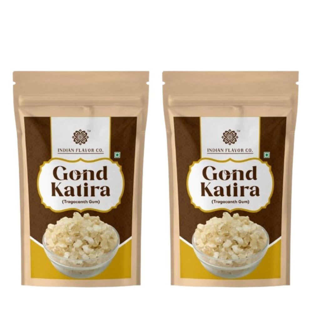 Indian Flavor Co. Gond Katira 300g Each (Pack of 2) | 100% Pure & Organic Edible Tragacanth Gum,Kathila Gum, Katira Gondh | Natural Cooling Herb for Laddus, Sharbats, Falooda & Ayurvedic Wellness