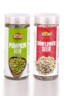 20-20 Dry Fruits Pumpkin Seeds and Sunflower Seeds Combo 400g (200g Each, Pack of 2) |Crunchy Snack Mix, Protein Fiber Rich, Healthy Seeds Pack