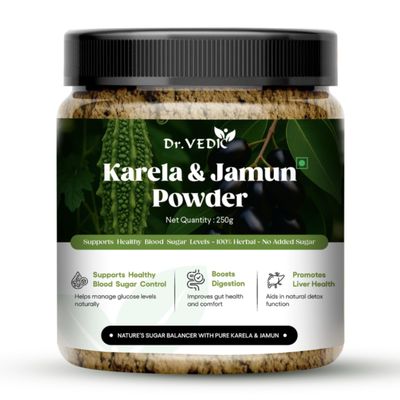 Dr Vedic Karela Jamun Powder | With Gudmar, Amla & 20 Ayurvedic Herbs | Sugar Management, Digestion & Detox Support | No Added Sugar 250g (Pack Of 1)