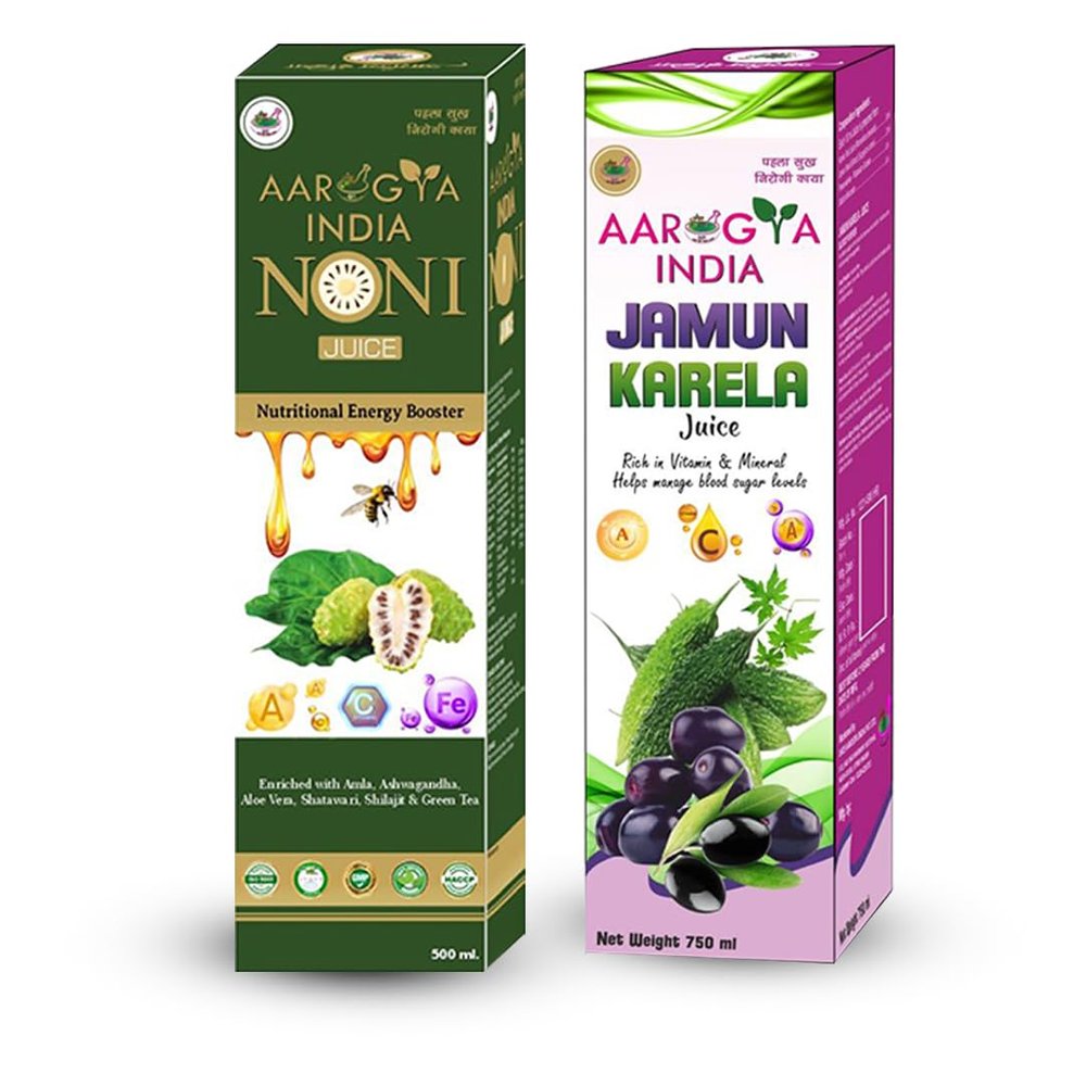 Aarogya India Combo Jamun Karela Juice & Noni Juice, 500 ML Ayurvedic Juice for Diabetes Care | Helps Control Blood Sugar & Cholesterol | Supports Digestion & Metabolism | Natural Health Tonic |Immunity Booster, Natural Detoxifier Wellness Drink