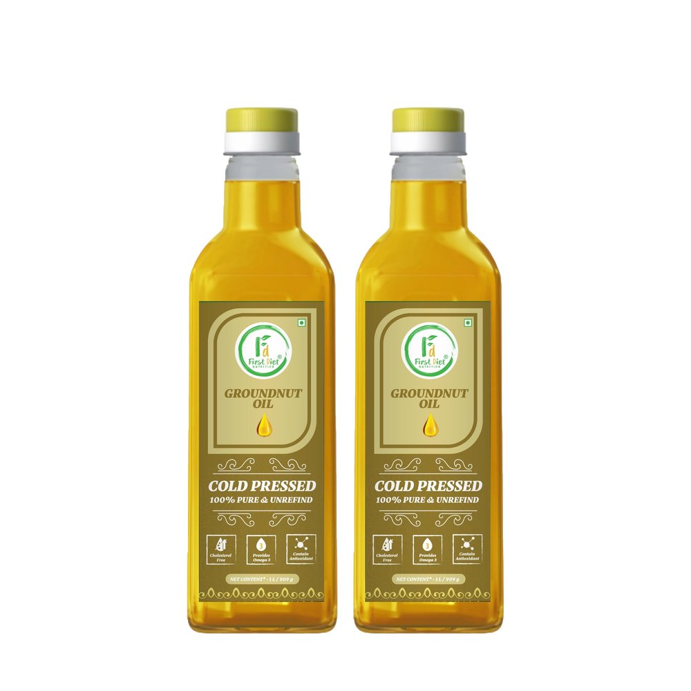 First Diet Nutrition Cold Pressed Groundnut Oil, Natural Cooking Oil, Zero Trans Fat 1L (Pack of -2)