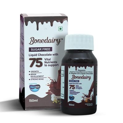 Bonedairy Sugar-Free Liquid Chocolate Supplement with Aquamin | Nutrients for Growth, Brain Development & Strong Bones | Calcium & Vitamin D3 | 150ml