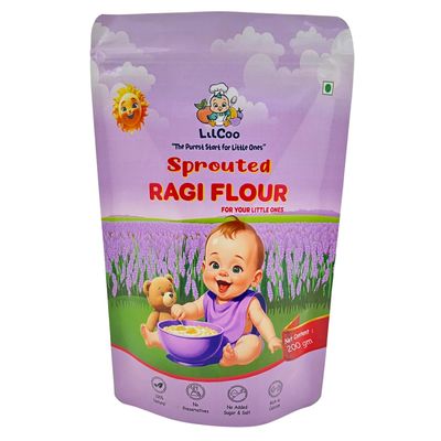 LilCoo Sprouted Ragi Flour| Sprouted Finger millet/Nachani flour (200 gms)| 20% more calcium than regular Ragi flour for baby| Certified toxin free| Growth & Development