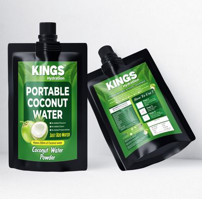 Kings Hydration Portable Coconut Water Powder | Portable Instant Premix Drink | Rich in Electrolytes | Refreshing Hydration for Travel, Gym, Office & Daily Wellness | Pack of 10 pouch.