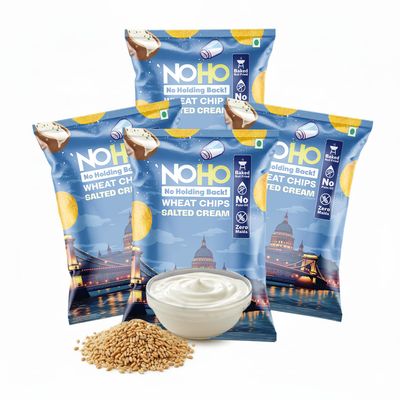 NoHo Wheat Chips | Salted Cream (Pack of 4)| Healthy Baked, Not Fried | No Maida, No Palm Oil | Europe Cream & Salt Inspired | Evening Snacks for Adults & Kids