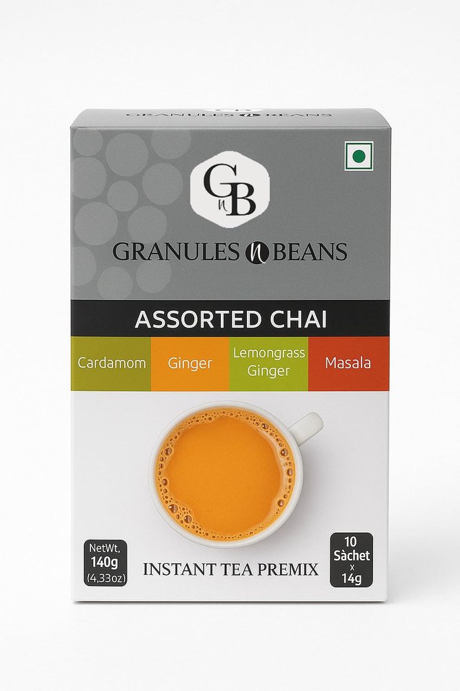 Assorted Instant Tea Premix Box | Mixed Flavour Chai | Masala | Cardamom | Ginger | Lemongrass Ginger | 10 Sachets | Flavour Sampler | Travel Pack | Indian Chai Selection