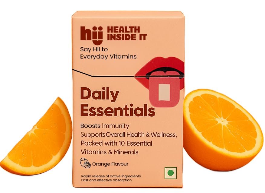 HII LIFESCIENCE Daily Essential Multivitamin | Comprehensive Vitamin & Mineral Blend | Boosts Immunity, Energy & Overall Health | For all-in-one nutrition and daily energy | Orange flavour | 15 Strips