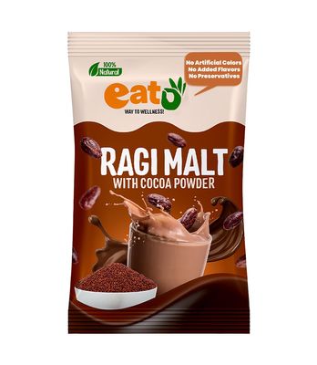 Eat5 Instant Sprouted & Roasted Ragi Malt with Natural Cocoa Powder | (15g X 25 Sachet) | Nutritious & Delicious Instant Drink Mix | High in Calcium & Iron | 100% Natural, No Preservatives | Vegan & Gluten-Free