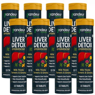 Grandeur Liver Detox Supplements, Effervescent Liver Detox Tablets with Milk Thistle, Ginseng & Turmeric Lemon Flavor Supports Liver Health & Detox, Boosts Immunity 120 Sugar-Free Tablets