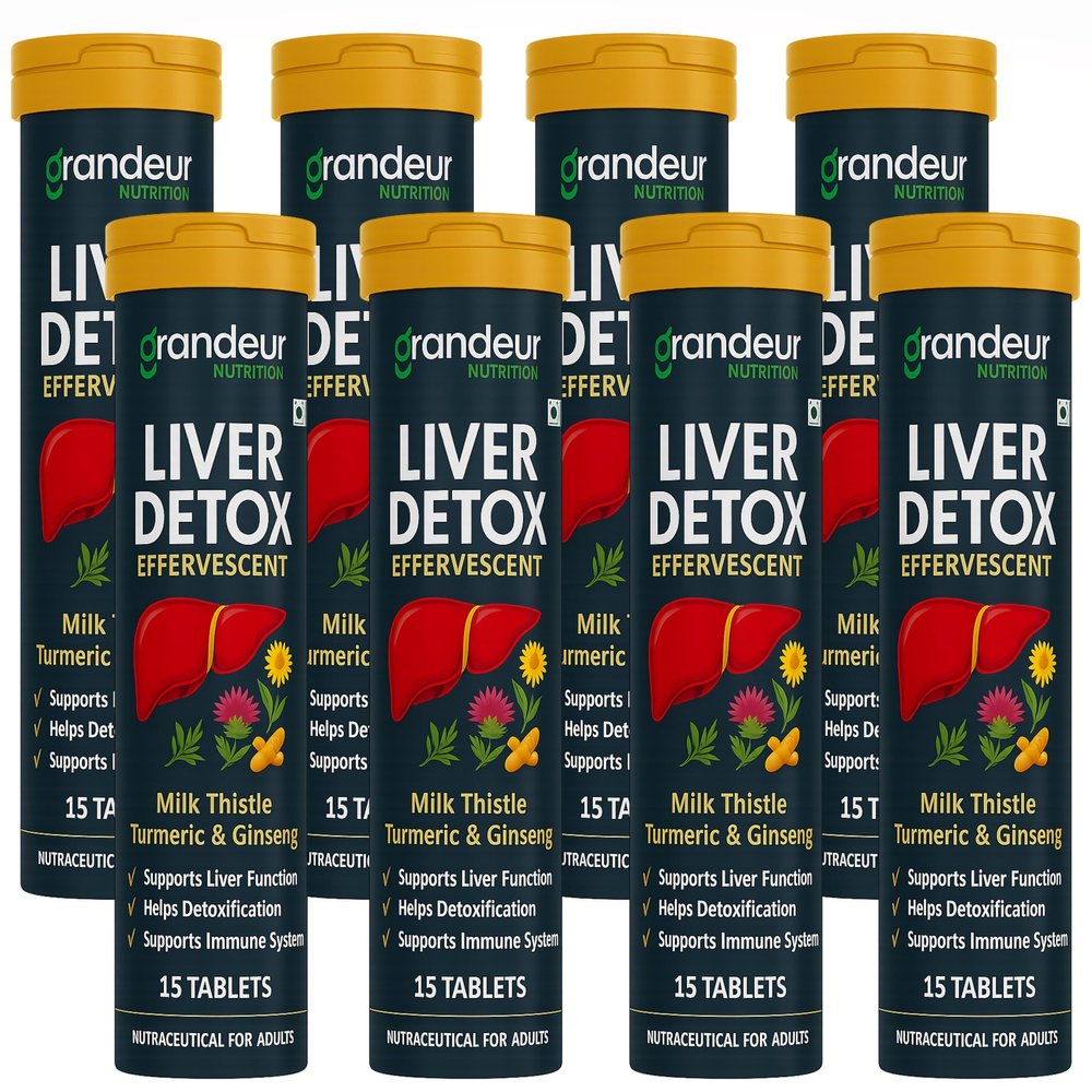 Grandeur Liver Detox Supplements, Effervescent Liver Detox Tablets with Milk Thistle, Ginseng & Turmeric Lemon Flavor Supports Liver Health & Detox, Boosts Immunity 120 Sugar-Free Tablets