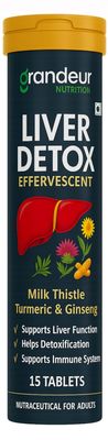 Grandeur Liver Detox Supplement | Effervescent Liver DetoxTablets with Milk Thistle, Ginseng & Turmeric Lemon Flavor Supports Liver Health & Detox, Boosts Immunity 15 Sugar-Free Tablets