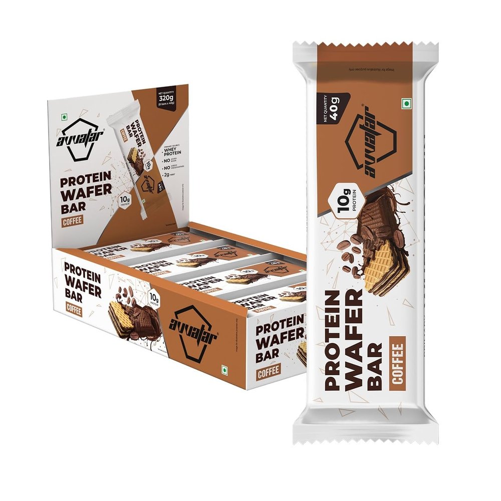 avvatar PROTEIN WAFER BAR | 10g Protein | Pack of (8 x 40g each) | Coffee Flavour | 2g Fiber | No Added Sugar | No Preservatives (Pack of 8, Coffee)