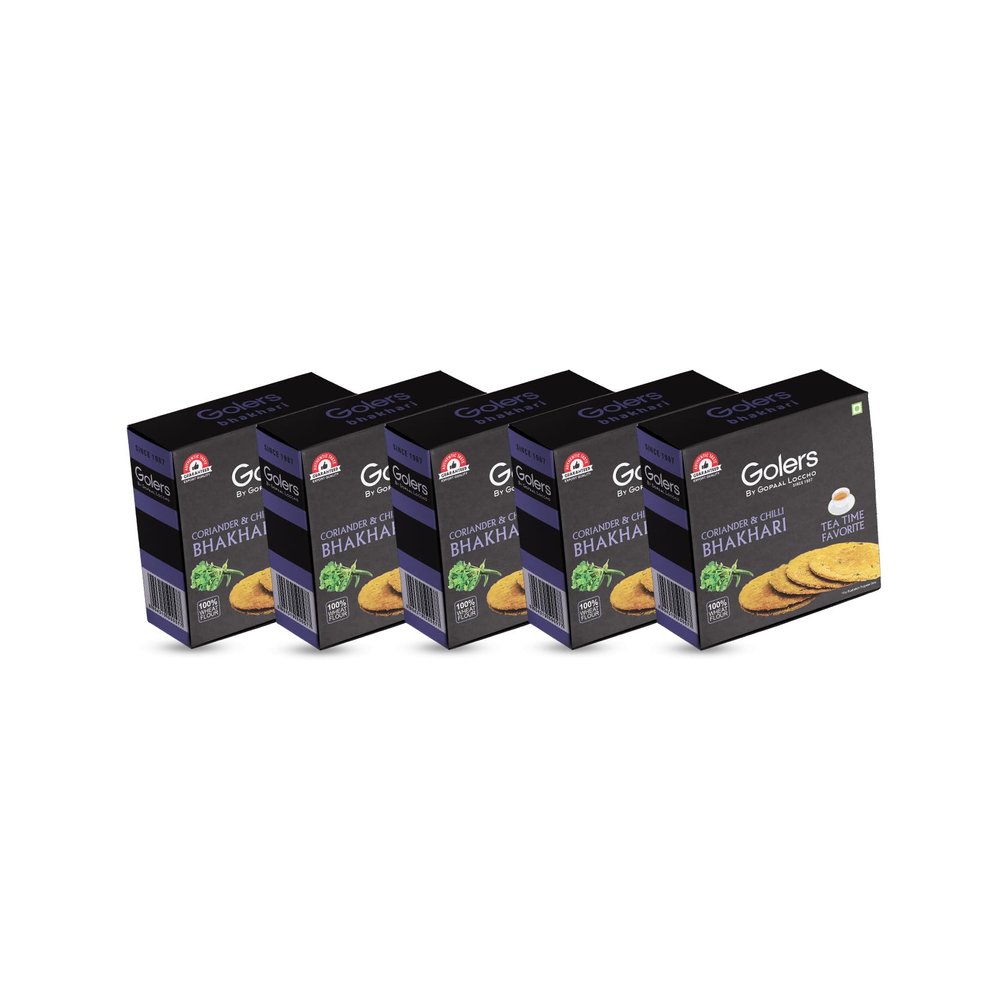 GOLERS Coriander Chilli Bhakhari | Ready to Eat | Roasted Healthy Gujarati Snacks | No Artificial Colours | No Maida | Vacuum Packed | Indian Dry Bhakri Snack 180gm (Pack of 5)