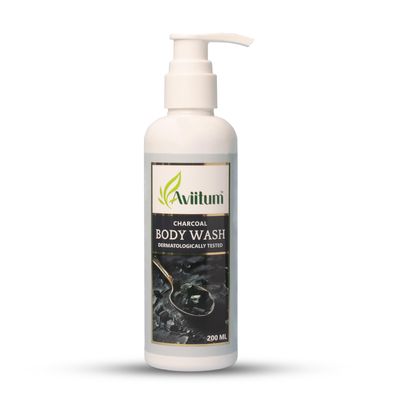 Aviitum Charcoal Body Wash 200ml, Detoxifying & Deep Cleansing Shower Gel, Paraben & Sulphate Free, For Men & Women, Dermatologically Tested, pH Balanced
