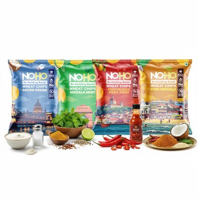 NoHo Baked Wheat Chips | Coolest & Sassiest Snack in Town | 4 Crazy Bold Flavours | Healthy Crunchy Chips | Goodness of Olive Oil | Snack Combo for Adults | No Maida, No Palm Oil, Not Fried | 220 g (Pack of 4)