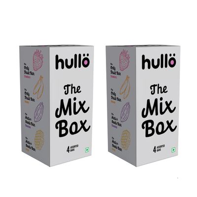 Hullo The Mix Box Snack Bars - Pack of 2 (4 Snack Bars Per Pack, 30g Each) | Healthy Nutrition Snack Bar for Kids & Adults | Gluten Free, Dairy-Free, No Added Sugar & No Added Preservatives