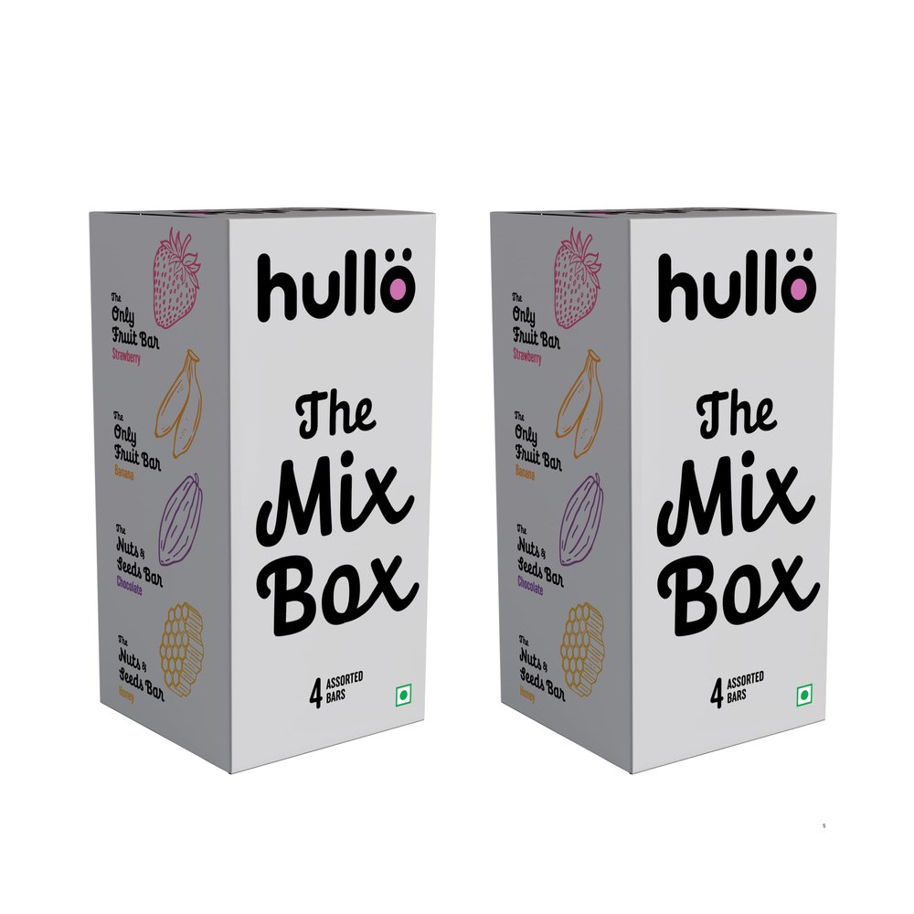 Hullo The Mix Box Snack Bars - Pack of 2 (4 Snack Bars Per Pack, 30g Each) | Healthy Nutrition Snack Bar for Kids & Adults | Gluten Free, Dairy-Free, No Added Sugar & No Added Preservatives