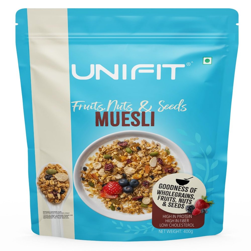 Unifit Fruits, Nuts & Seeds Muesli | High Fiber & Protein-Rich | No Added Sugar | Healthy Breakfast Cereal | 400g Pack