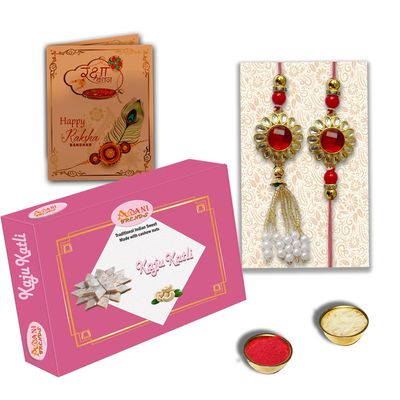 AWANI TRENDS Rakhi Gift with KajuKatli gift pack Rakhi (KajukatliWithRedlumba)