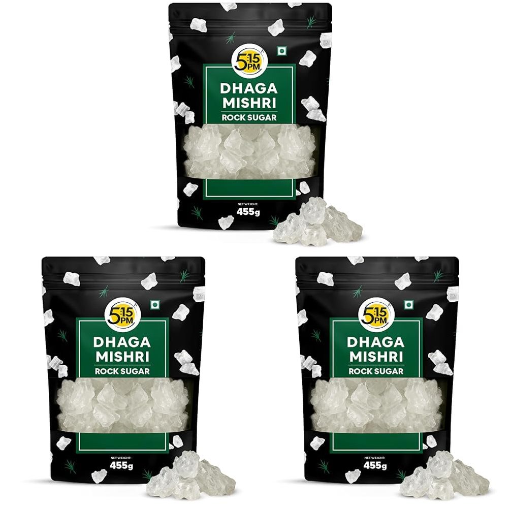 5:15 PM Dhaga Mishri 455 Gm | Rock Sugar Crystals | Pure Thread Crystal | Natural Thread Mishri Crystal | Dhage Wali Mishri | Candy Thread Crystals 455 Gm (Pack Of 3)