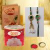 AWANI TRENDS Rakhis for Brother and bhabhi combo with Sweets - Rakhi and lumba with Rasgula Gift Pack Greeting Card and Roli Chawal - Rakhi Gift for Brother and bhabhi - view 1