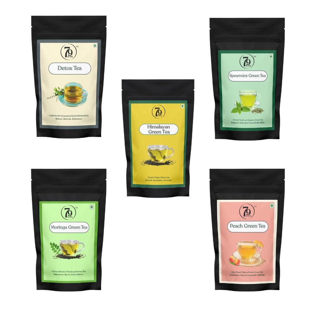 79 Degree Green Tea Sampler | 100% Natural IImmunity Booster I Stress Relief | Variety Pack with Functional Blends 100% Natural, 5 Flavors | Loose Leaf (125Gm, Green Tea Sampler)
