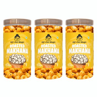 Ajji's Nut Magic Roasted Makhana Magical Cheese & Healthy Herbs | Flavored Healthy & Crunchy Snacks | Puffed Kernels Fresh Fox Nuts, Ready to Eat | Roasted Flavored Makhana Mix lotus seeds | Savory Snack, Crunchy & Flavorful (Pack of 3)-210g