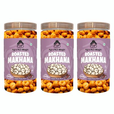 Ajji's Nut Magic Roasted Makhana Chatpata Masala Munch | Flavored Healthy & Crunchy Snacks | Puffed Kernels Fresh Fox Nuts, Ready to Eat | Roasted Flavored Makhana Mix lotus seeds | Savory Snack, Crunchy & Flavorful (Pack of 3)-210g