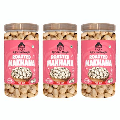 Ajji's Nut Magic Roasted Makhana Pink Salt | Flavored Healthy & Crunchy Snacks | Puffed Kernels Fresh Fox Nuts, Ready to Eat | Roasted Flavored Makhana Mix lotus seeds | Savory Snack, Crunchy & Flavorful (Pack of 3)-210g