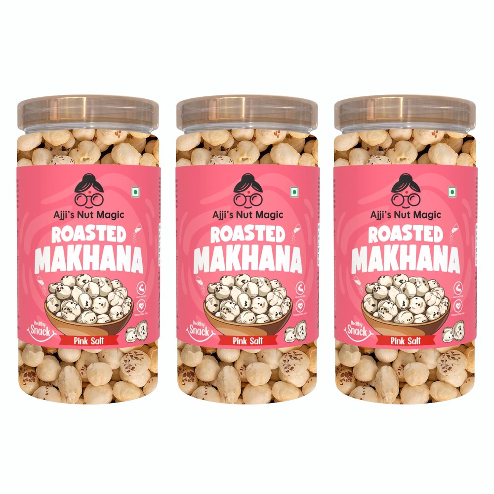 Ajji's Nut Magic Roasted Makhana Pink Salt | Flavored Healthy & Crunchy Snacks | Puffed Kernels Fresh Fox Nuts, Ready to Eat | Roasted Flavored Makhana Mix lotus seeds | Savory Snack, Crunchy & Flavorful (Pack of 3)-210g