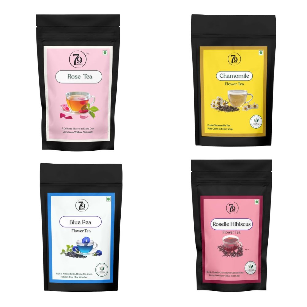 79 Degree Floral Tea Sampler| 100% Natural I Healthy Beverage I Caffeine Free | Immunity Booster I Stress Relief | Loose flower (100Gm, Floral Tea Sampler)