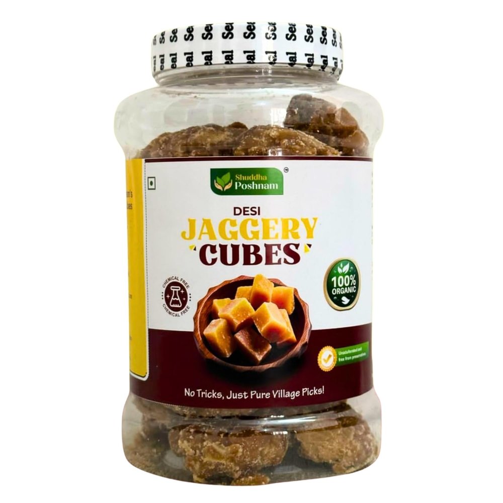 Shudda Poshnam Organic Jaggery Cubes: Pure Shrirampuri Gur - 1Kg | Natural & Organic | Best Texture | Long Shelf Life