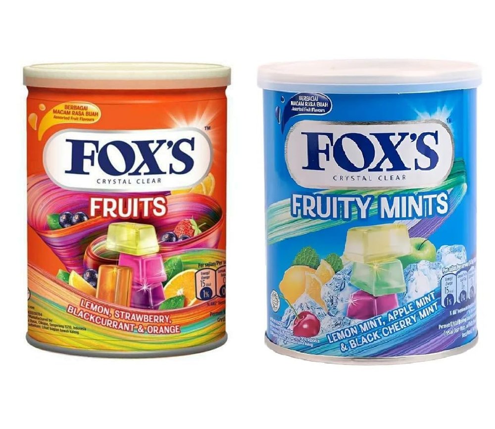Assorted F'oxs Crystal Clear Fruits Candy | Fruity Mints Candy | 2 x 180 Grams