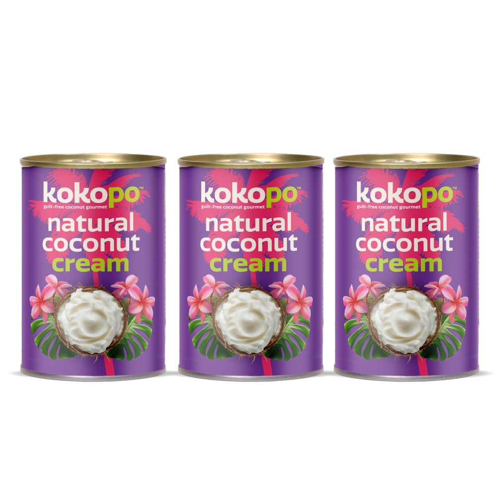 KOKOPO Natural Coconut Cream Triple Pack (3 x 400ml) | Thick & Ultra-Creamy | Pure, Vegan & Lactose-Free | Ideal for Curries, Desserts, Sauces & Baking | No Preservatives