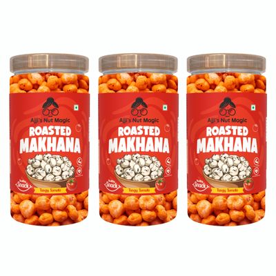 Ajji's Nut Magic Roasted Makhana Tangy Tomato | Flavored Healthy & Crunchy Snacks | Puffed Kernels Fresh Fox Nuts, Ready to Eat | Roasted Flavored Makhana Mix lotus seeds | Savory Snack, Crunchy & Flavorful (Pack of 3)-210g