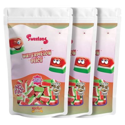 Sweetons Watermelon Slice Candy, NonVeg Sour Gummy Candies with Sugar Coating, Chewy Watermelon Treat, GlutenFree & Fat Free, Imported candy,Pack of 3 (50gm Each)