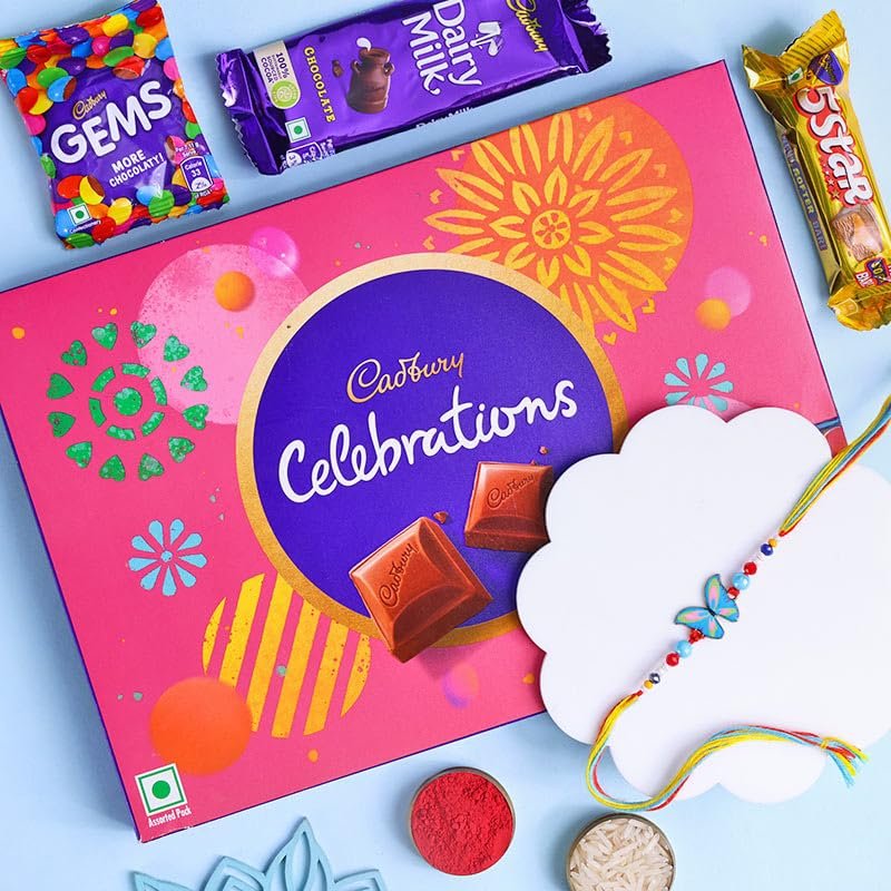 FlowerAura Premium Handcrafted Butterfly Kids Rakhi With Chocolate Box Include Roli Chawal Set - Rakhi Gift Hamper For Brother, Bhai, Kids, Bhaiya, Cousins