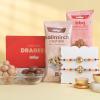 FlowerAura Premium Handcrafted Set Of 2 Floral Rakhi With BBQ Almonds, Kalimirch Cashew & Set of 2 Dragee Include Roli Chawal Set - Rakhi Gift Hamper For Brother, Bhai, Kids, Bhaiya, Cousins view 1