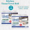Indi Solutions 2 Ply Kitchen Tissue Rolls Kitchen Towels Paper Roll | 720 Pulls | 60 Pulls X 12 Rolls | Soft and Highly Absorbant | 100% Natural Virgin view 2