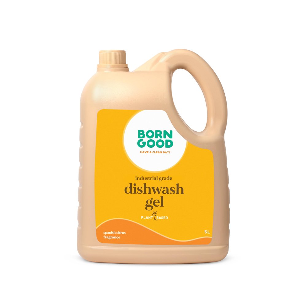Born Good Industrial Grade Natural Dishwash Gel | Spanish Citrus | Tough on Grease & Stains | Safe for Hands, Baby Bottles & Pet Bowls | Biodegradable, Non-Toxic, No Residue | 5000ml