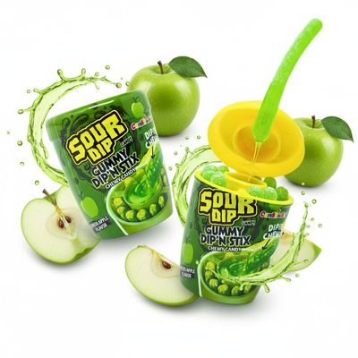 CandiExotics Sour Dip Gummy DipN Stix Green Apple Flavour | Chewy Candy with Liquid Dipping Sugar | 100% Vegan | Kids Fun Snack | Party Treat 96