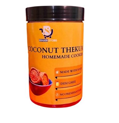 BIHARI STORE Coconut Sooji Thekua | Traditional Homemade Desi Cookies | Authentic Snack Made with Semolina & Coconut | Crunchy & Flavorful Bites (Pack of 1)