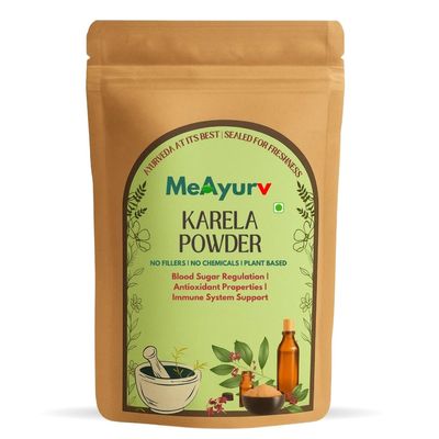MeAyurv Organic Karela Powder 55g Pure Bitter Gourd | Ayurvedic Herbal Supplement for Sugar Balance, Digestion & Metabolism | Natural, Vegan, Chemical Free