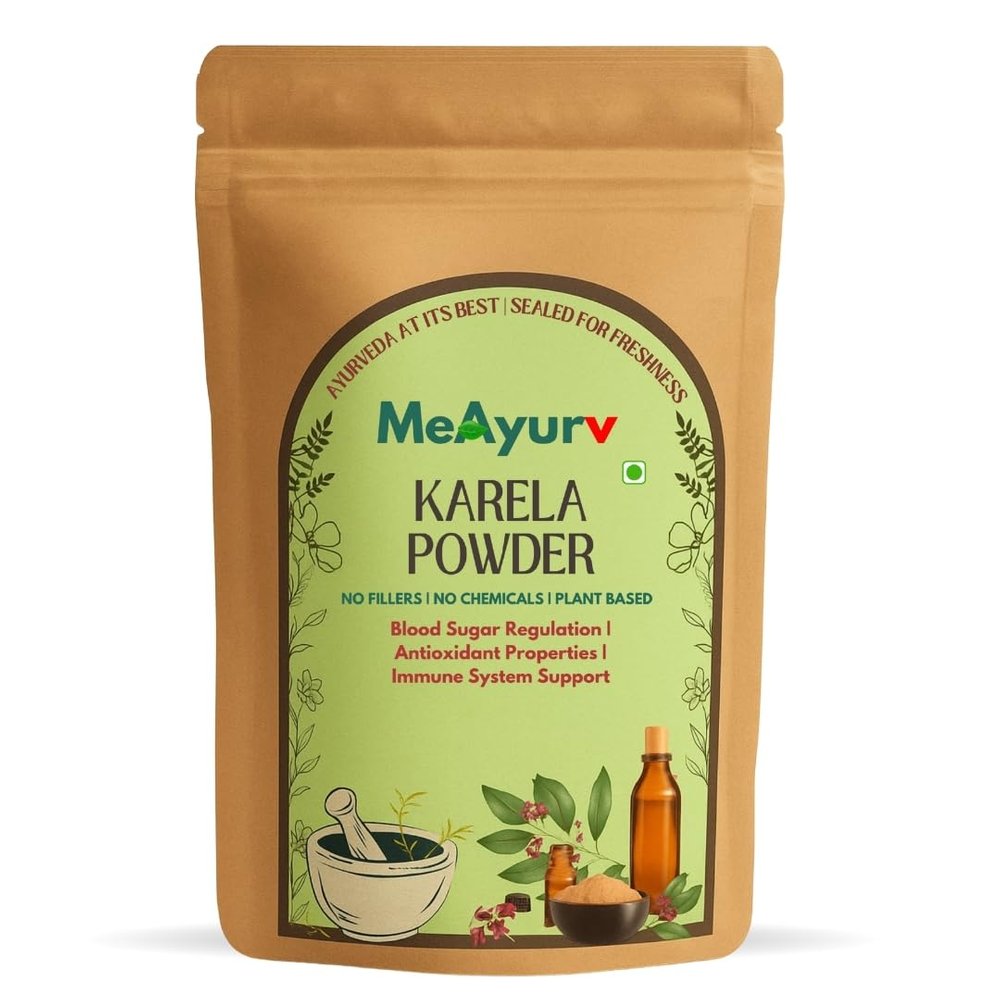 MeAyurv Organic Karela Powder 55g Pure Bitter Gourd | Ayurvedic Herbal Supplement for Sugar Balance, Digestion & Metabolism | Natural, Vegan, Chemical Free
